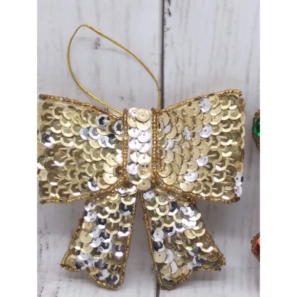 Vintage Sequence and Beaded Santa Clause & Bow Christmas Ornaments (13) - Picture 3 of 4